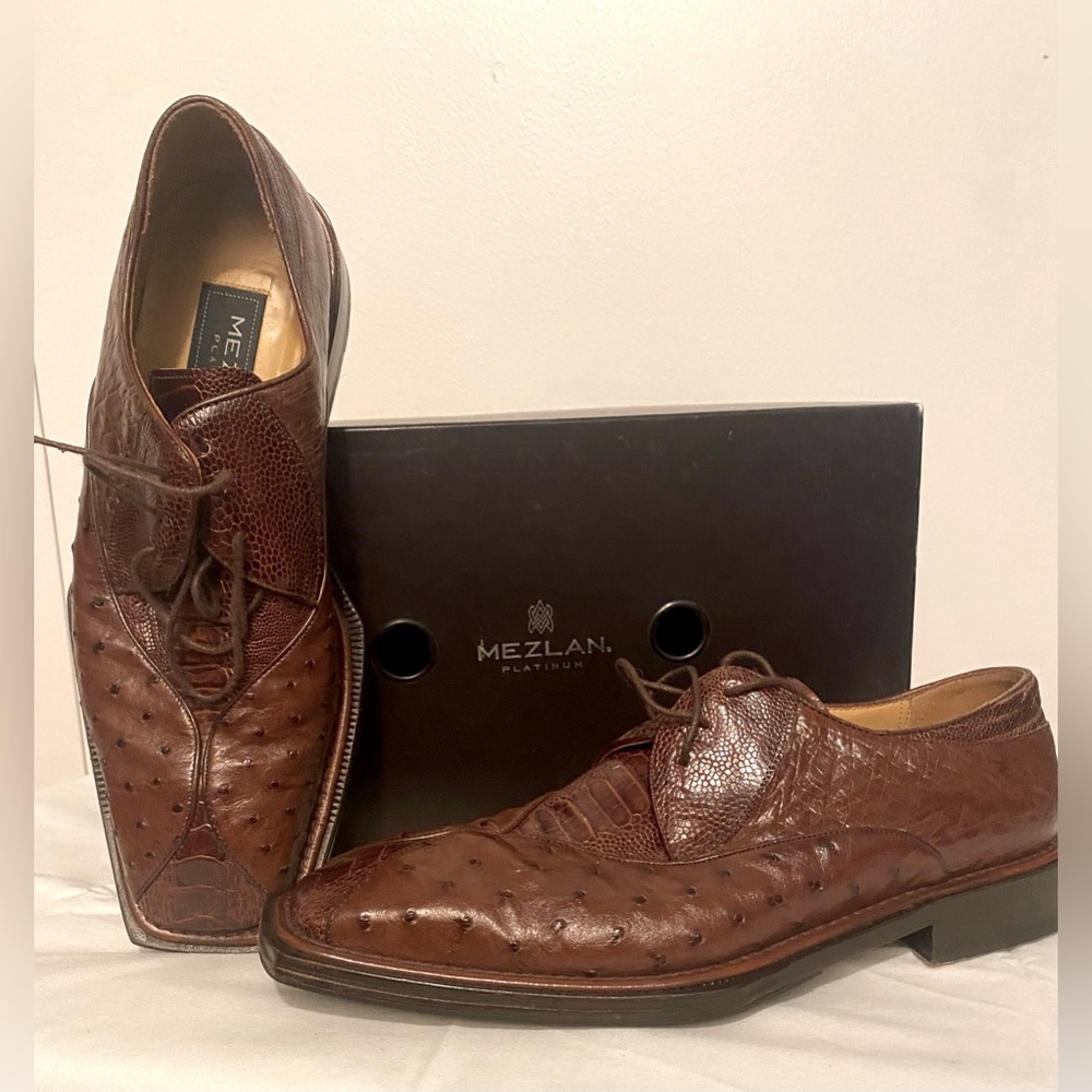 MEZLAN Ostrich Dress Shoes -Men’s 9M Brown Oxford. TABAC Style